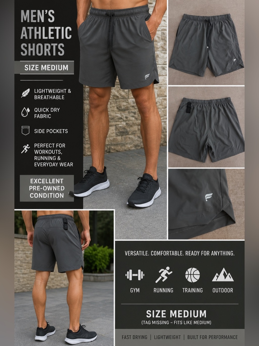 Fabletics Men’s Performance Running Shorts – Charcoal Gray